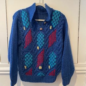 Hand knit vintage blue sweater